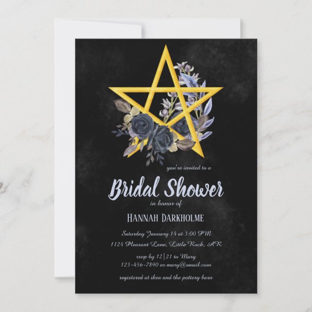 Black Gothic Bridal | Wiccan Floral Shower Invitat Invitation (Front)