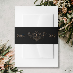 Black gothic butterfly wedding  invitation belly band