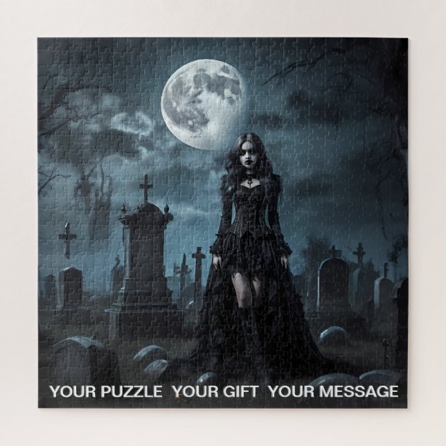 Black Gothic Dark Graveyard Girl Jigsaw Puzzle (Vertical)