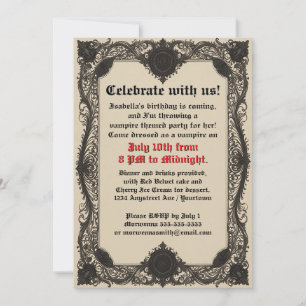 Black Gothic Frame on Parchment Adult Birthday Invitation