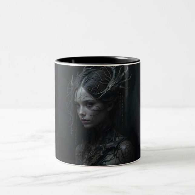Black Gothic Girl Two-Tone Coffee Mug (Center)