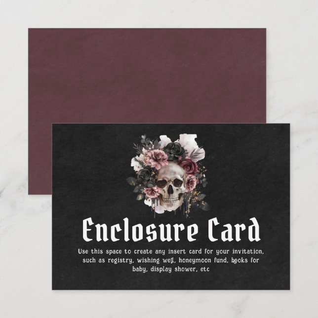 Black Gothic Halloween Floral Skull Enclosure Card (Front/Back)