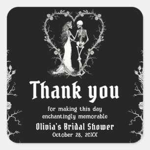 Black Gothic Halloween Skeleton Bridal Shower Square Sticker
