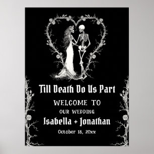 Black Gothic Halloween Skeleton Wedding Welcome Poster