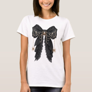 Black Gothic Lace Bow with Spiders Coquette T-Shirt