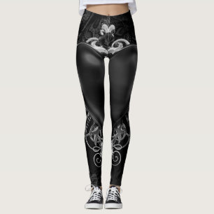 Black Gothic Love Heart & Roses Ornamental Leggings