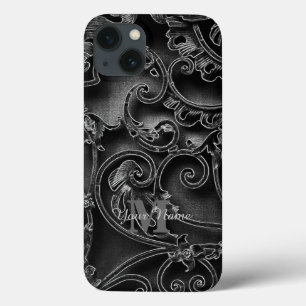 Black gothic pattern personalized monogram iPhone 13 case