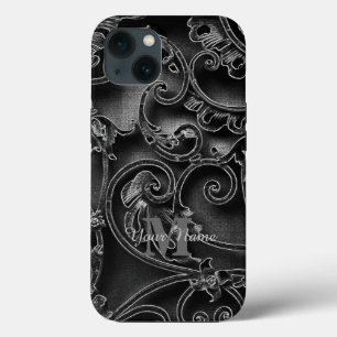 Black gothic pattern personalized monogram iPhone 13 case