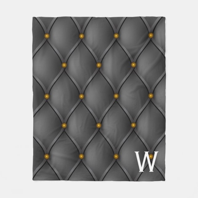 Black Gothic Pin Tucks Print Monogram Fleece Blanket (Front)