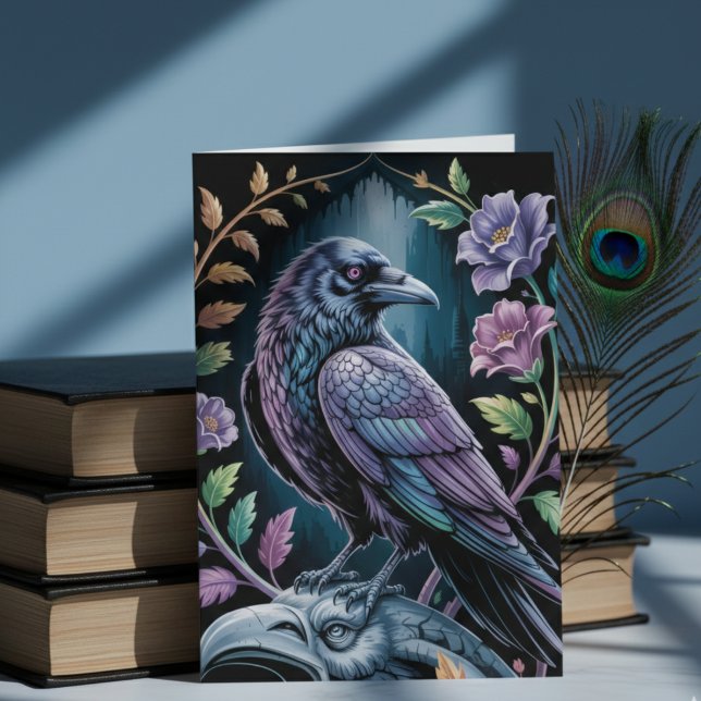 Black Gothic Raven Art Notecard (Gothic black raven note card)
