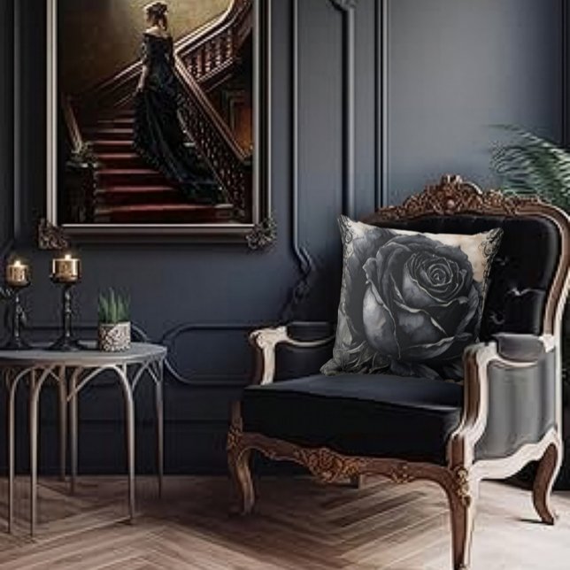 Black Gothic Rose Throw Pillow (Creator Uploaded)