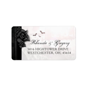 Black Gothic Roses & Bats Wedding Address Label