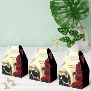 Black Gothic Skull and Red Roses Halloween Wedding Favor Box