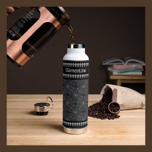 Black Gothic Skull and Spiderweb Pattern Water Bottle
