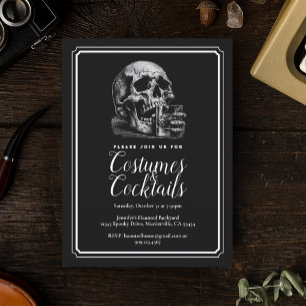 Black Gothic Skull Whiskey Halloween Party  Postcard