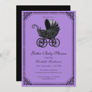 Black Gothic Stroller Baby Shower  Invitation
