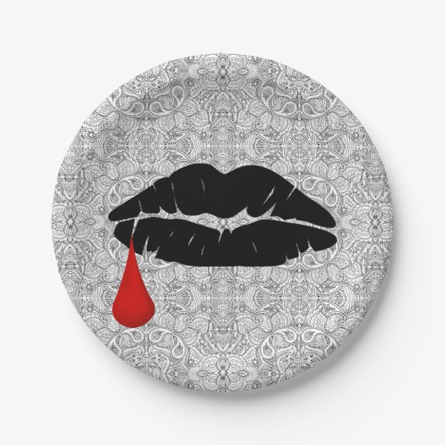 Black Gothic Vampire Kiss Vamp  7" Paper Plate (Front)