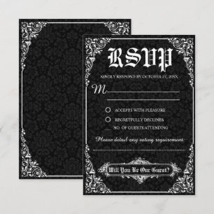 Black Gothic Victorian Damask Wedding RSVP Cards