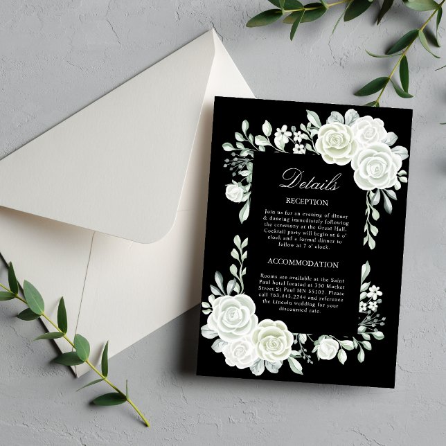 Black Gothic White Roses Wedding Enclosure Card (Creator Uploaded)