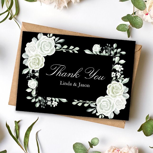 Black Gothique Blanc Roses Mariage Merci Cartes (Créateur téléchargé)