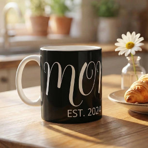 Black Graceful Big Script Established New Mom Gift Coffee Mug
