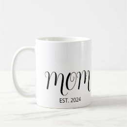Black Graceful Script Established New Mom Coffee Mug