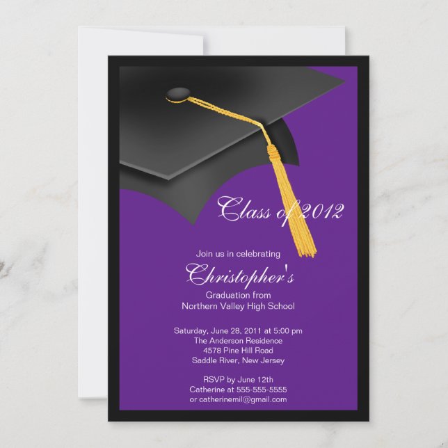 Black Grad Cap Graduation Party Invitation (Front)