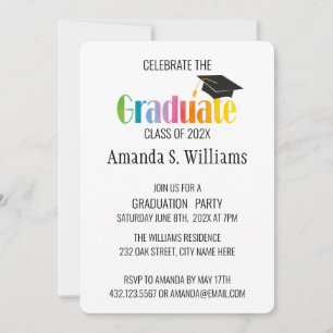 Black Grad Cap Graduation Party Invitation