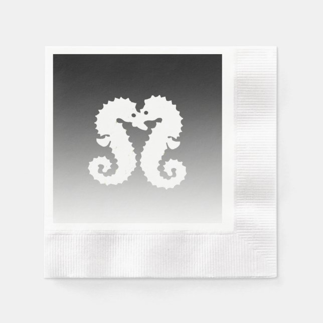 Black Gradient Seahorses Kissing Wedding Napkins (Front)