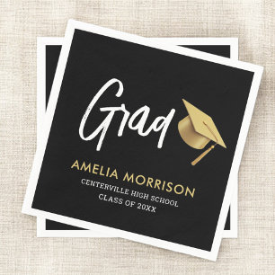 Black Graduate Gold Cap Graduation Napkin
