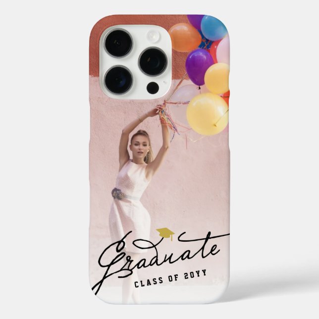 Black Graduate Handwriting Script Graduation Photo Case-Mate iPhone Case (Back)