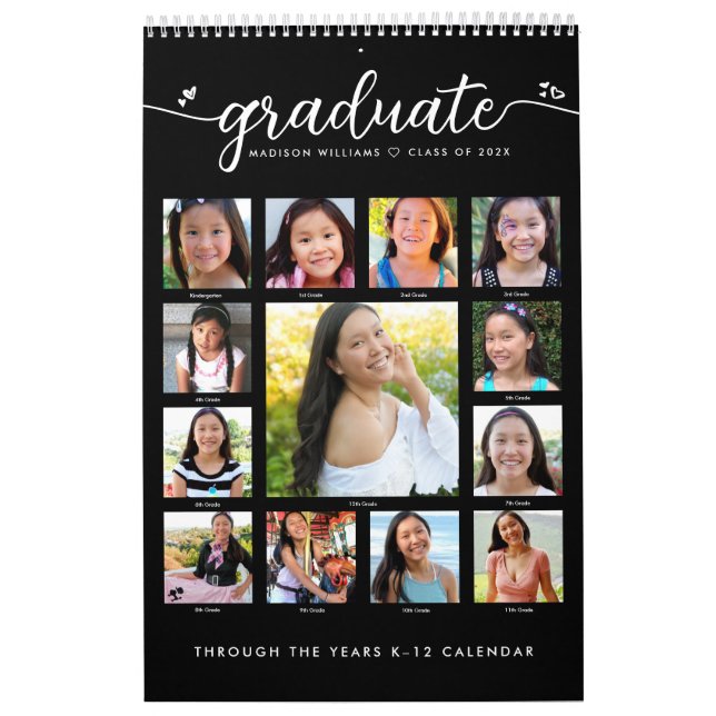 Black Graduate K–12 Script Photo Collage 15 Month Calendar (Cover)