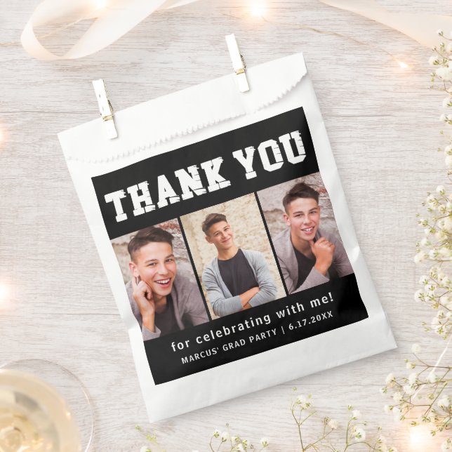 Black Graduation 3 Photo Thank You  Favour Bag (Clipped)