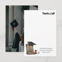 Black Graduation Cap and Cowboy Boot Thank You Card