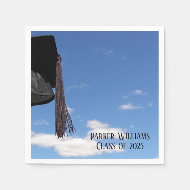black graduation cap and tassel in sky napkin (Front)