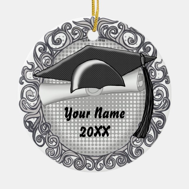 Black Graduation Cap custom ornament (Front)