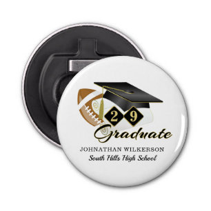Black Graduation Cap Football Personalized Bottle Opener