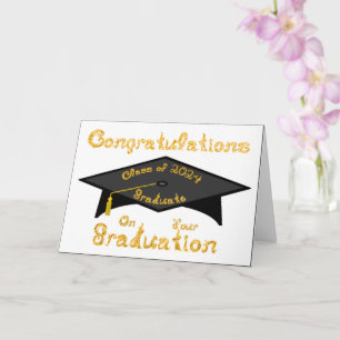 Black Graduation Cap Gold Graduate Class 2024 Hat  Card