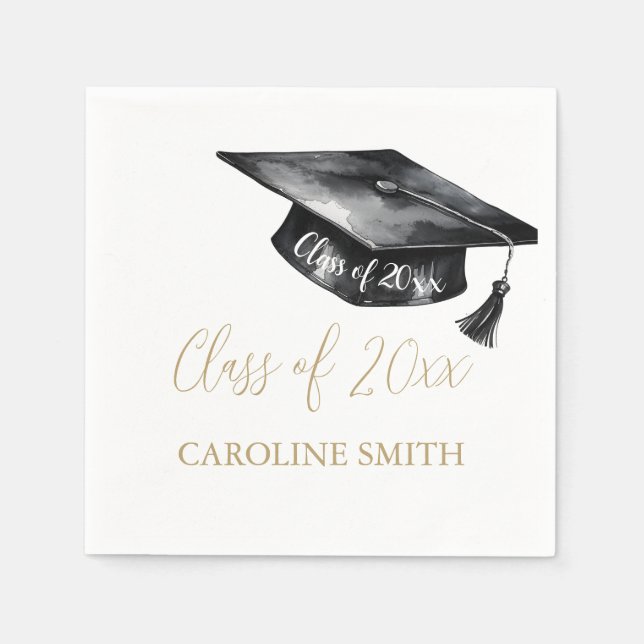Black Graduation cap Graduation Party Napkin (Front)