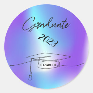 Black Graduation Cap,Holographic Classic Round Sticker