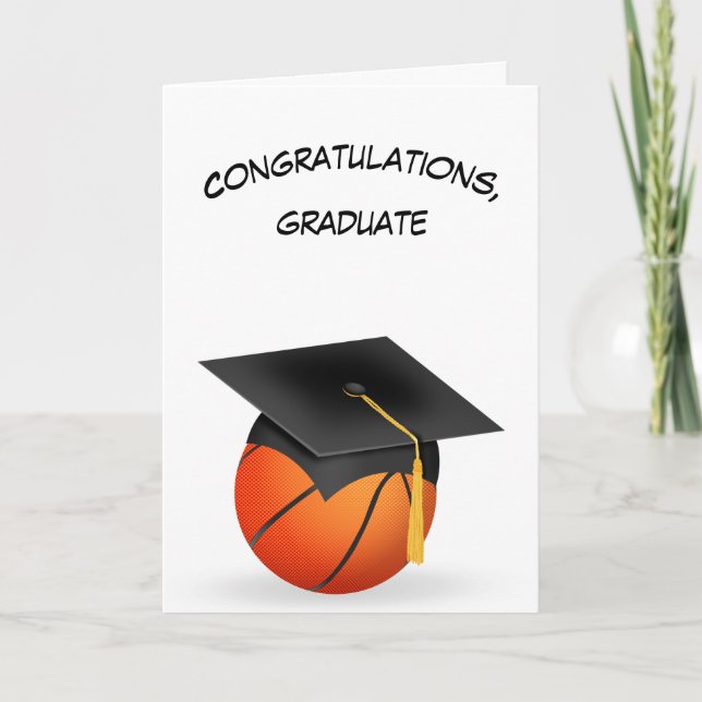 Black Graduation Cap On a Basketball Card (Front)