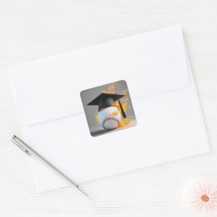 Black Graduation Cap On a Flaming Baseball Square Sticker