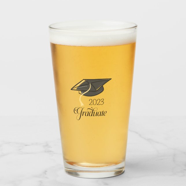 Black Graduation Cap Personalized Year Graduate Glass (Front Filled)