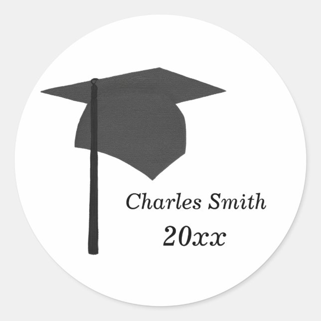 Black Graduation Cap Stickers, Personalized Classic Round Sticker (Front)