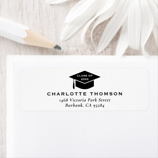 Black Graduation Cap Tassel Custom Return Address (Insitu)