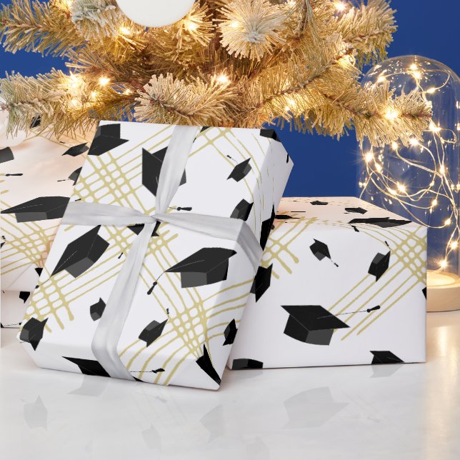 Black Graduation Cap Toss Wrapping Paper (Holidays)