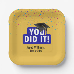 Black Graduation Cap With Confetti Paper Plate