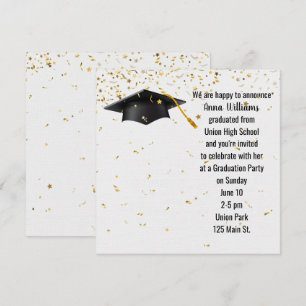 Black Graduation Cap with Gold Confetti Invitation