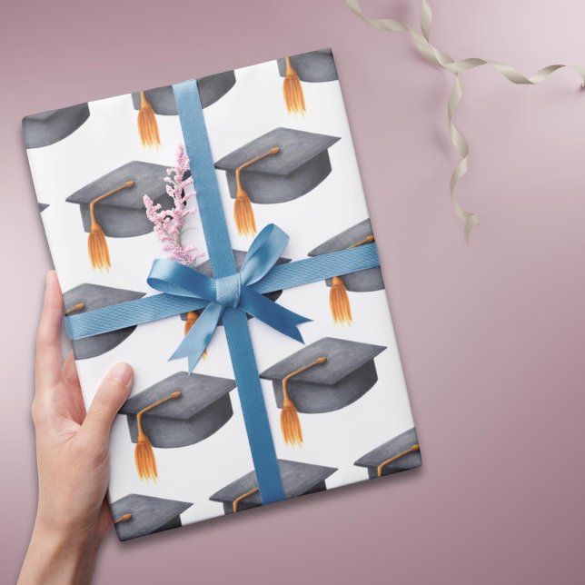 Black Graduation Cap with Golden Tassel   Wrapping Paper (Creator Uploaded)