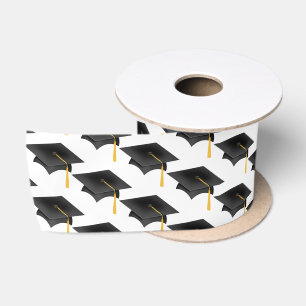 Black Graduation Caps On White   Satin Ribbon